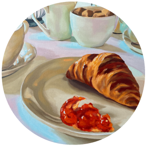 painting of a croissant with jam